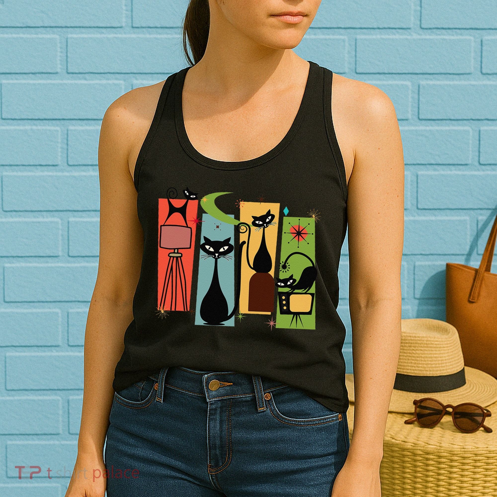 Mid Century Cat Retro Atomic Age Space Modern Midcentury 50s Women's Tank Top