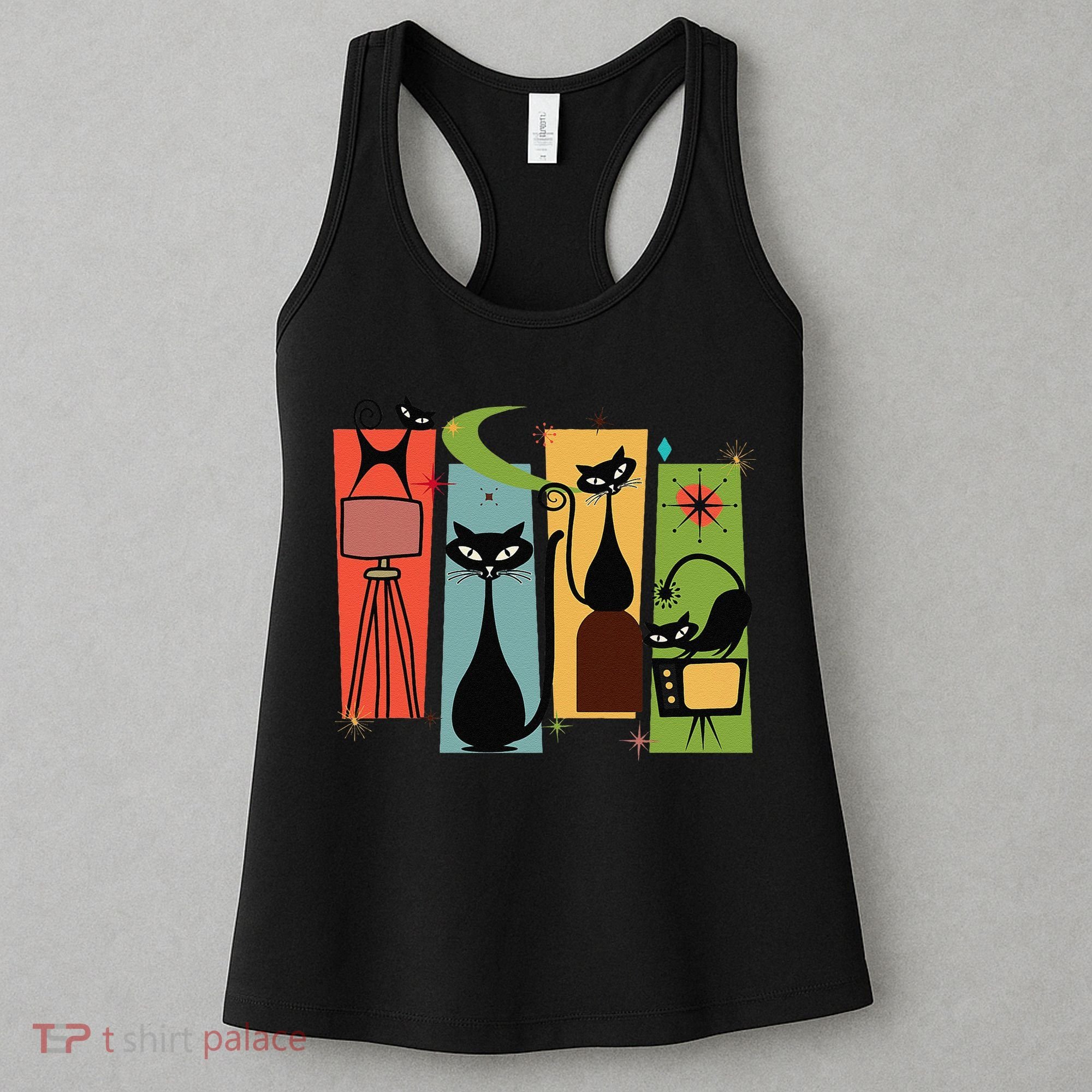Mid Century Cat Retro Atomic Age Space Modern Midcentury 50s Women's Tank Top