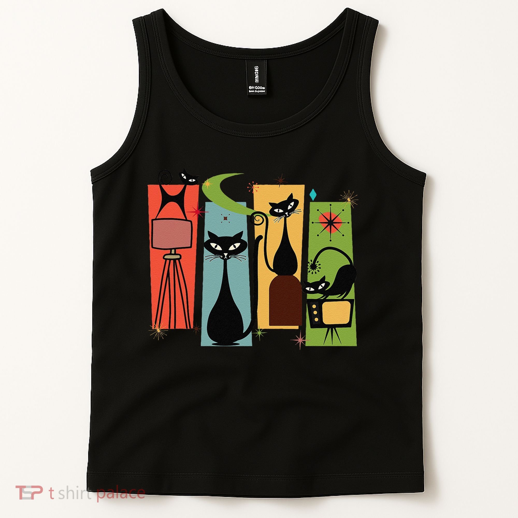 Mid Century Cat Retro Atomic Age Space Modern Midcentury 50s Tank Top