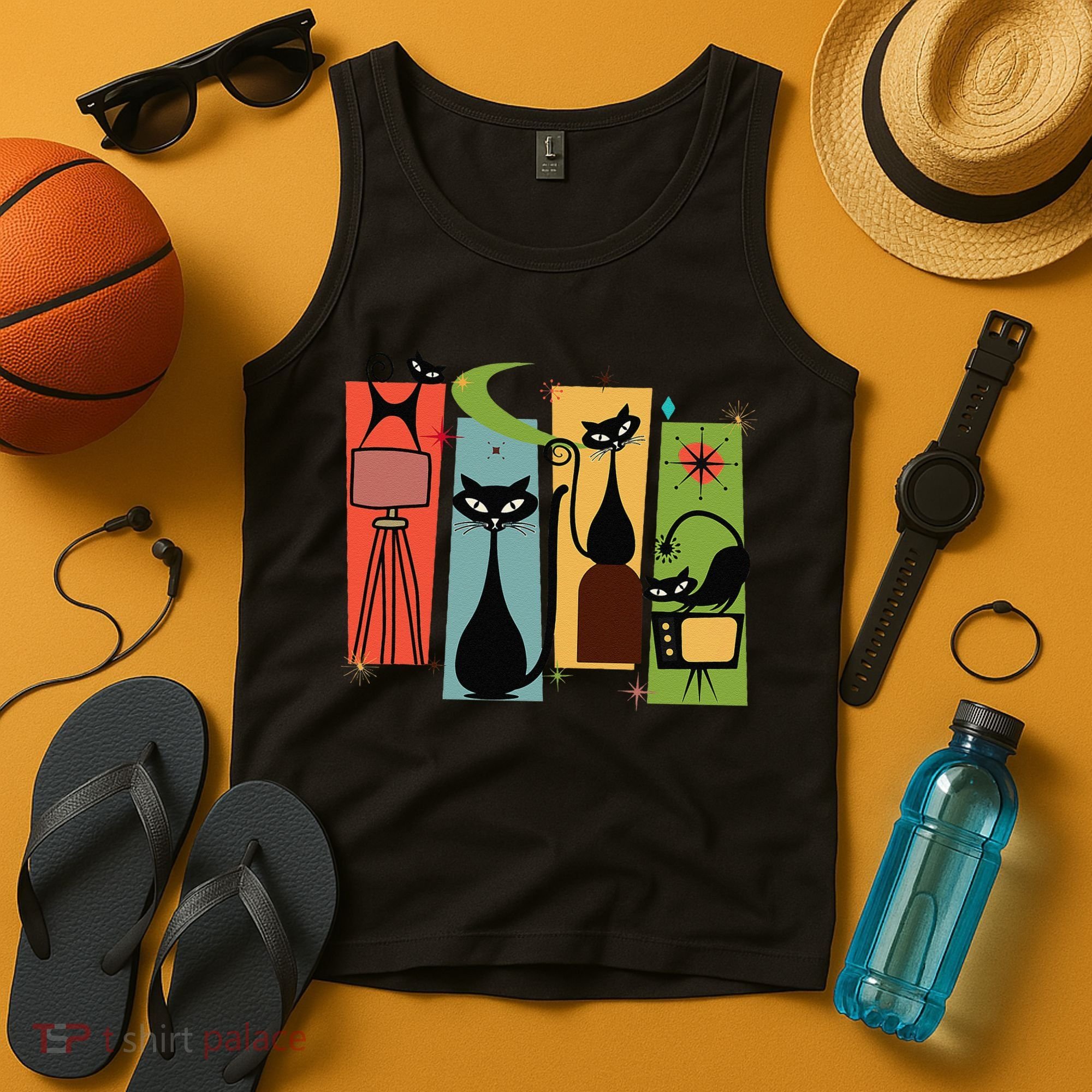 Mid Century Cat Retro Atomic Age Space Modern Midcentury 50s Tank Top