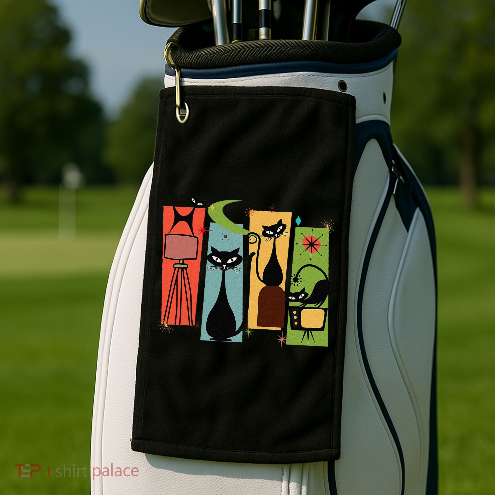 Mid Century Cat Retro Atomic Age Space Modern Midcentury 50s Golf Towel