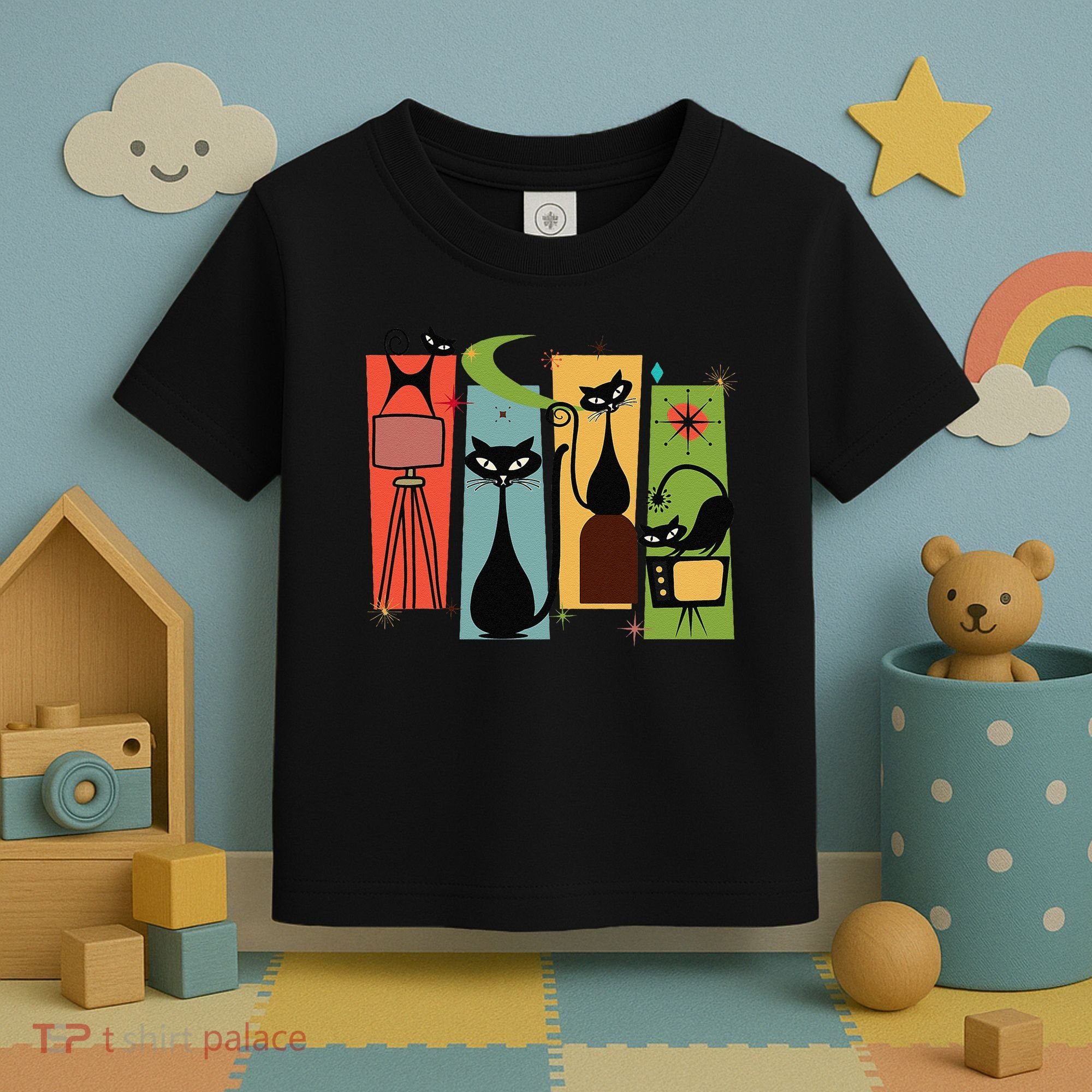 Mid Century Cat Retro Atomic Age Space Modern Midcentury 50s Toddler T-Shirt
