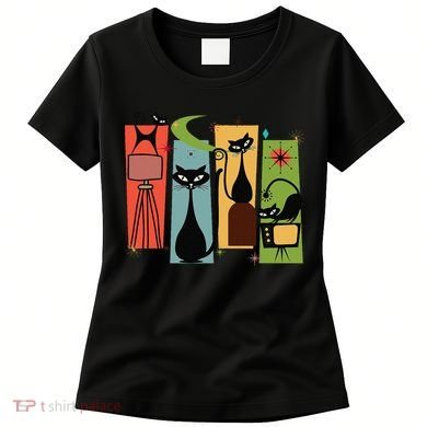 Mid Century Cat Retro Atomic Age Space Modern Midcentury 50s Women's T-Shirt