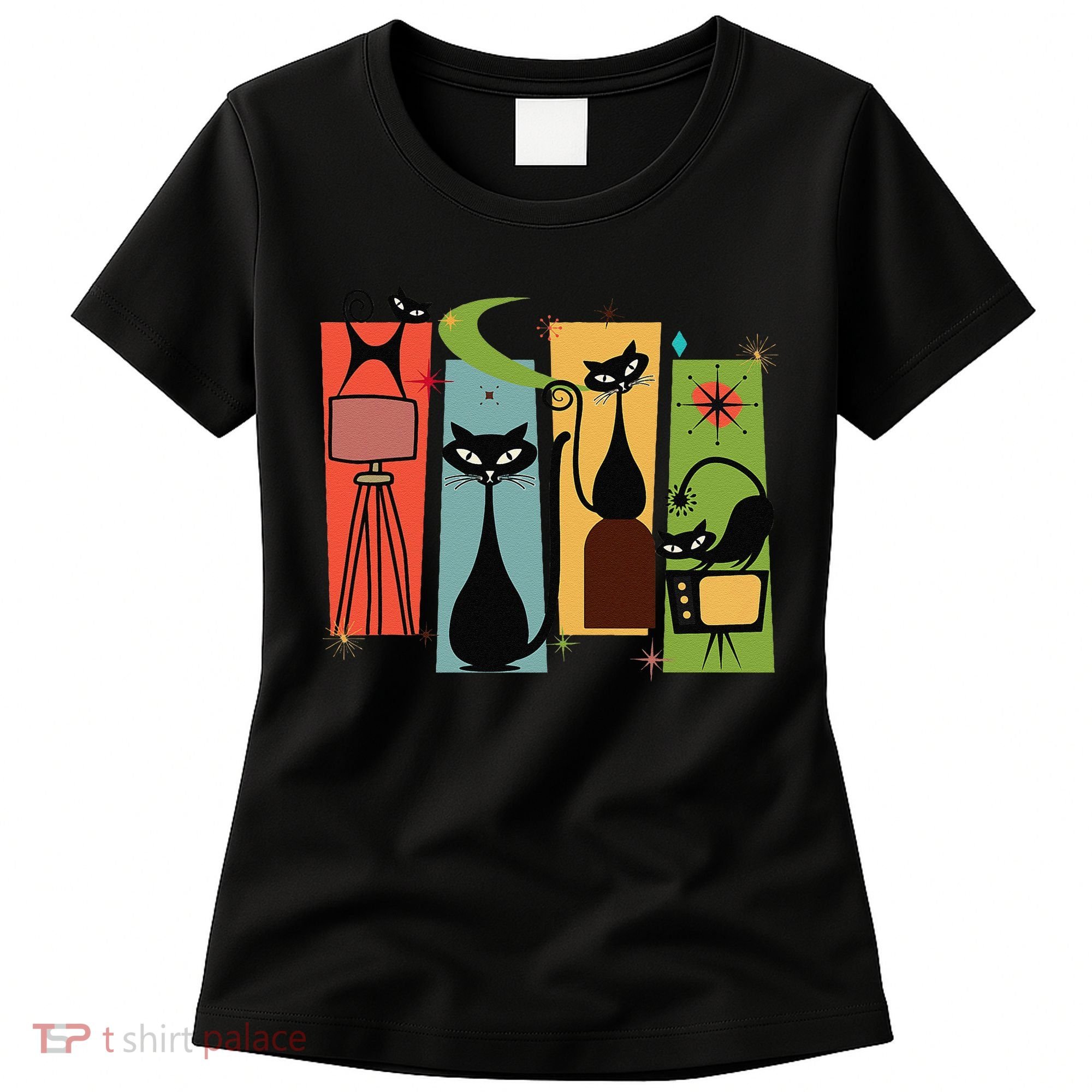 Mid Century Cat Retro Atomic Age Space Modern Midcentury 50s Women's T-Shirt
