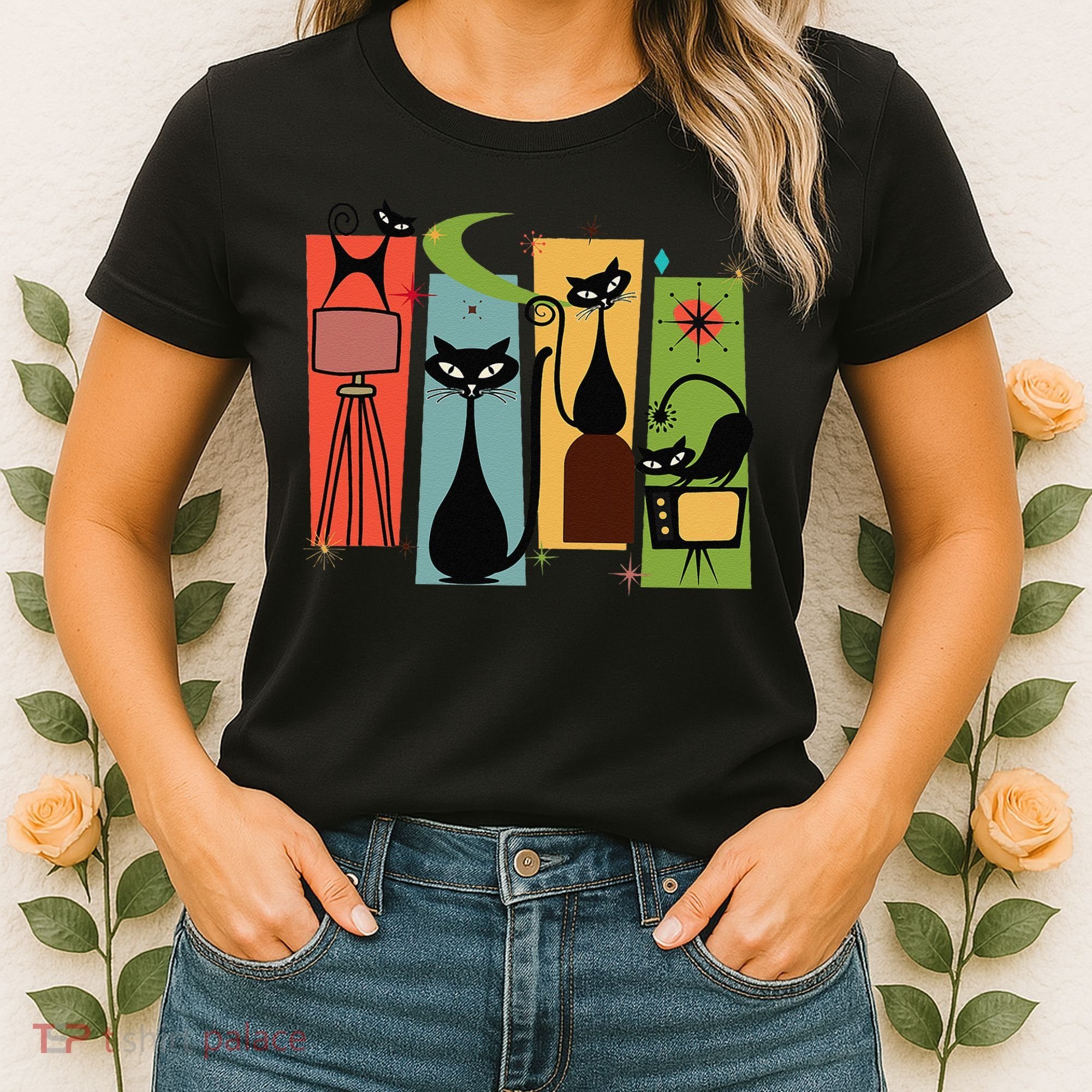 Mid Century Cat Retro Atomic Age Space Modern Midcentury 50s Women's T-Shirt