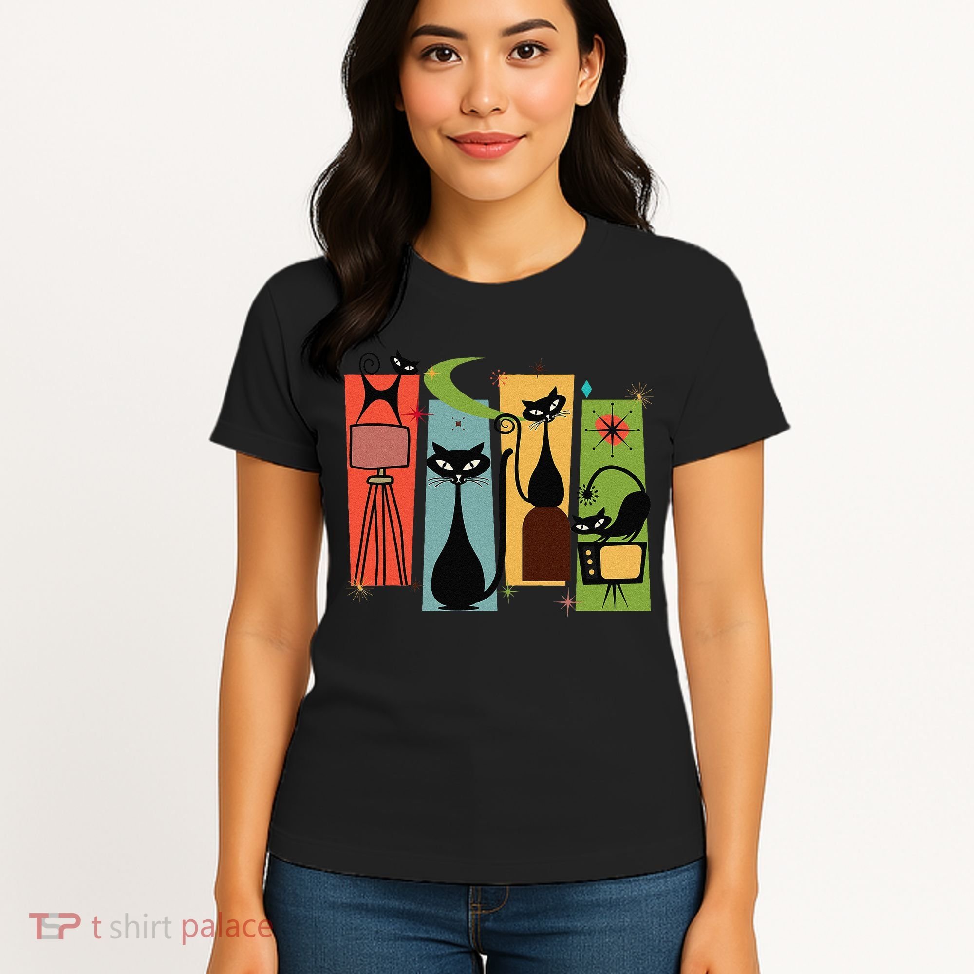 Mid Century Cat Retro Atomic Age Space Modern Midcentury 50s Women's T-Shirt