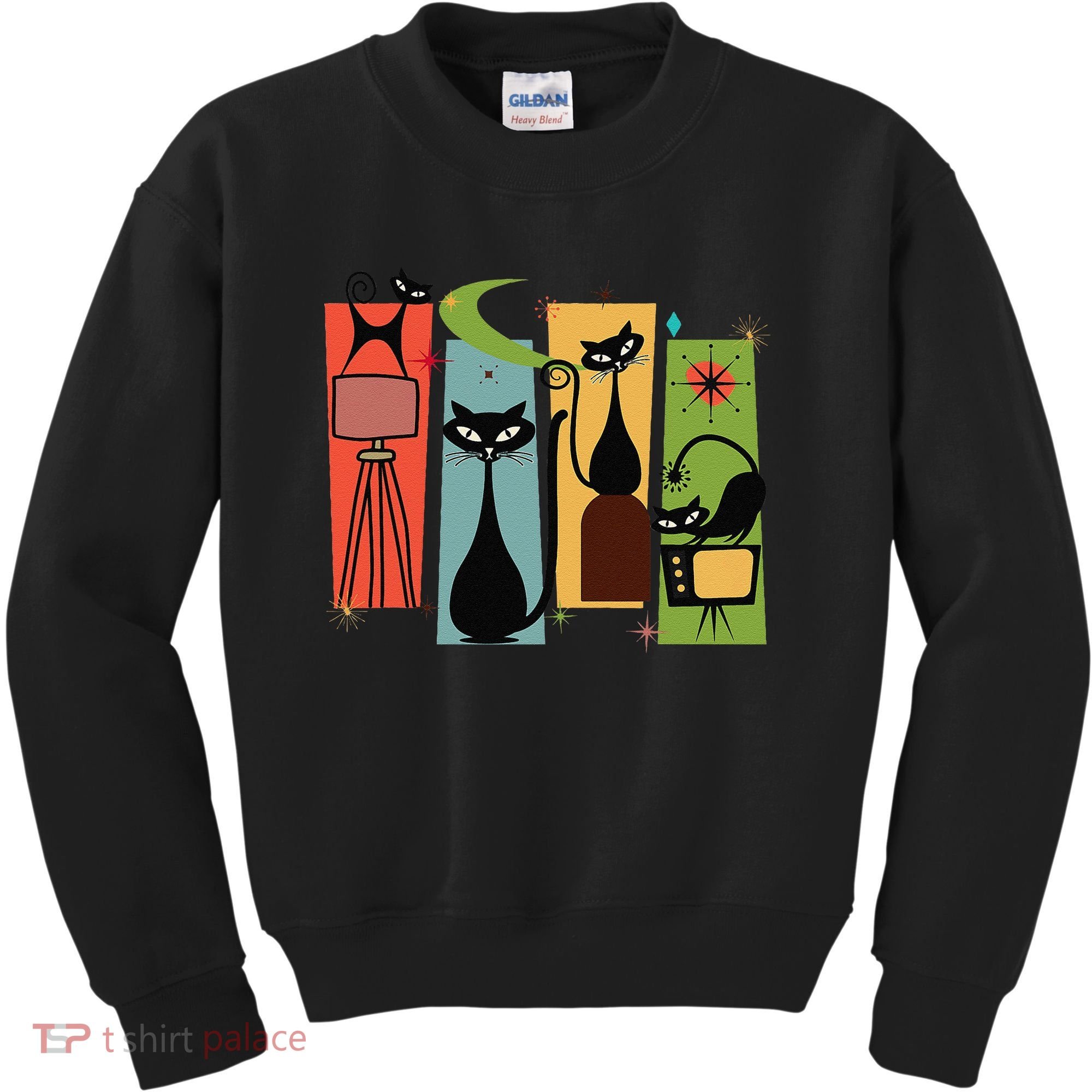 Mid Century Cat Retro Atomic Age Space Modern Midcentury 50s Kids Sweatshirt