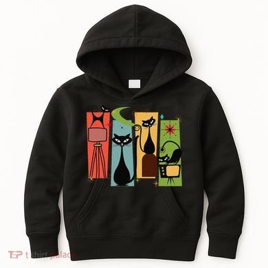 Mid Century Cat Retro Atomic Age Space Modern Midcentury 50s Kids Hoodie