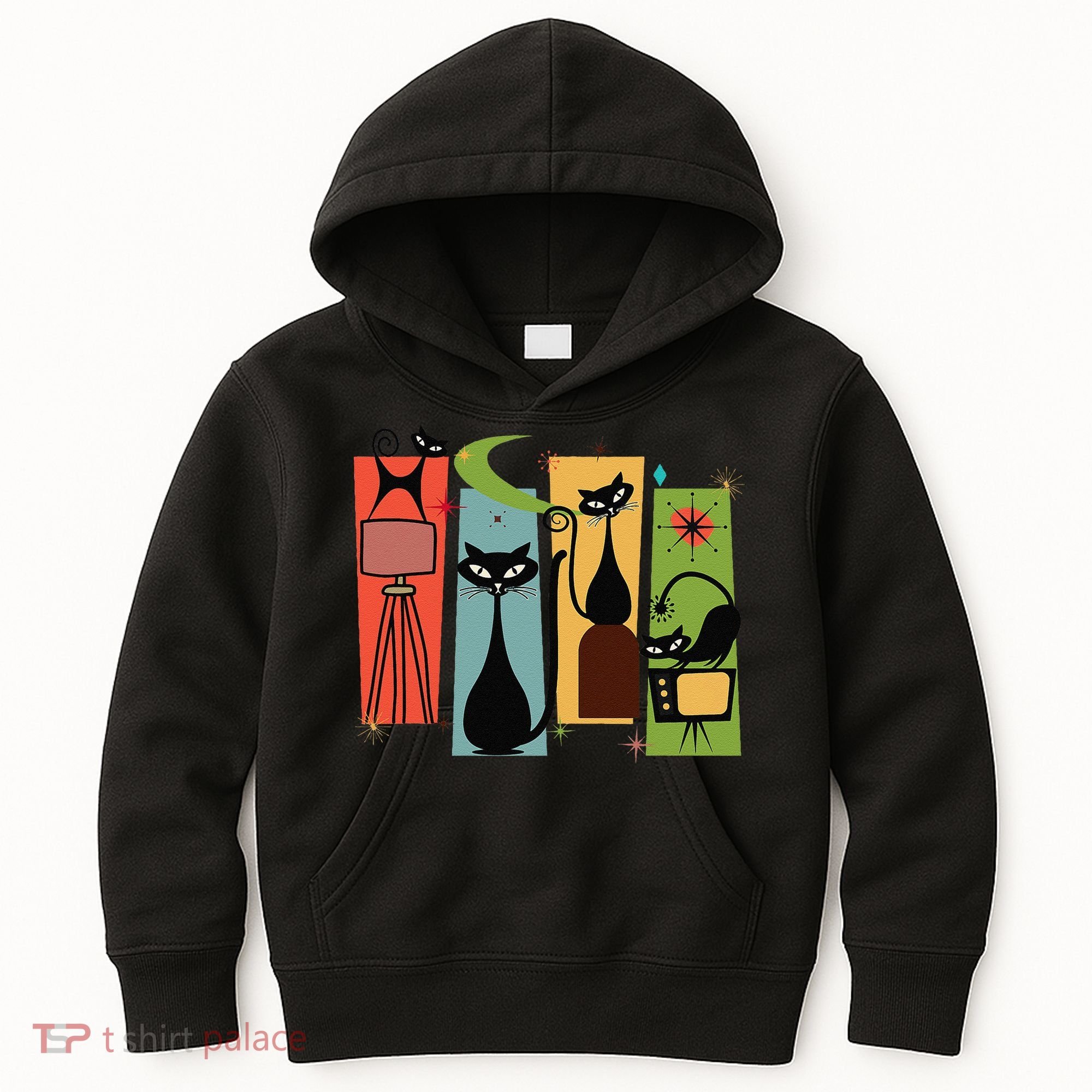 Mid Century Cat Retro Atomic Age Space Modern Midcentury 50s Kids Hoodie
