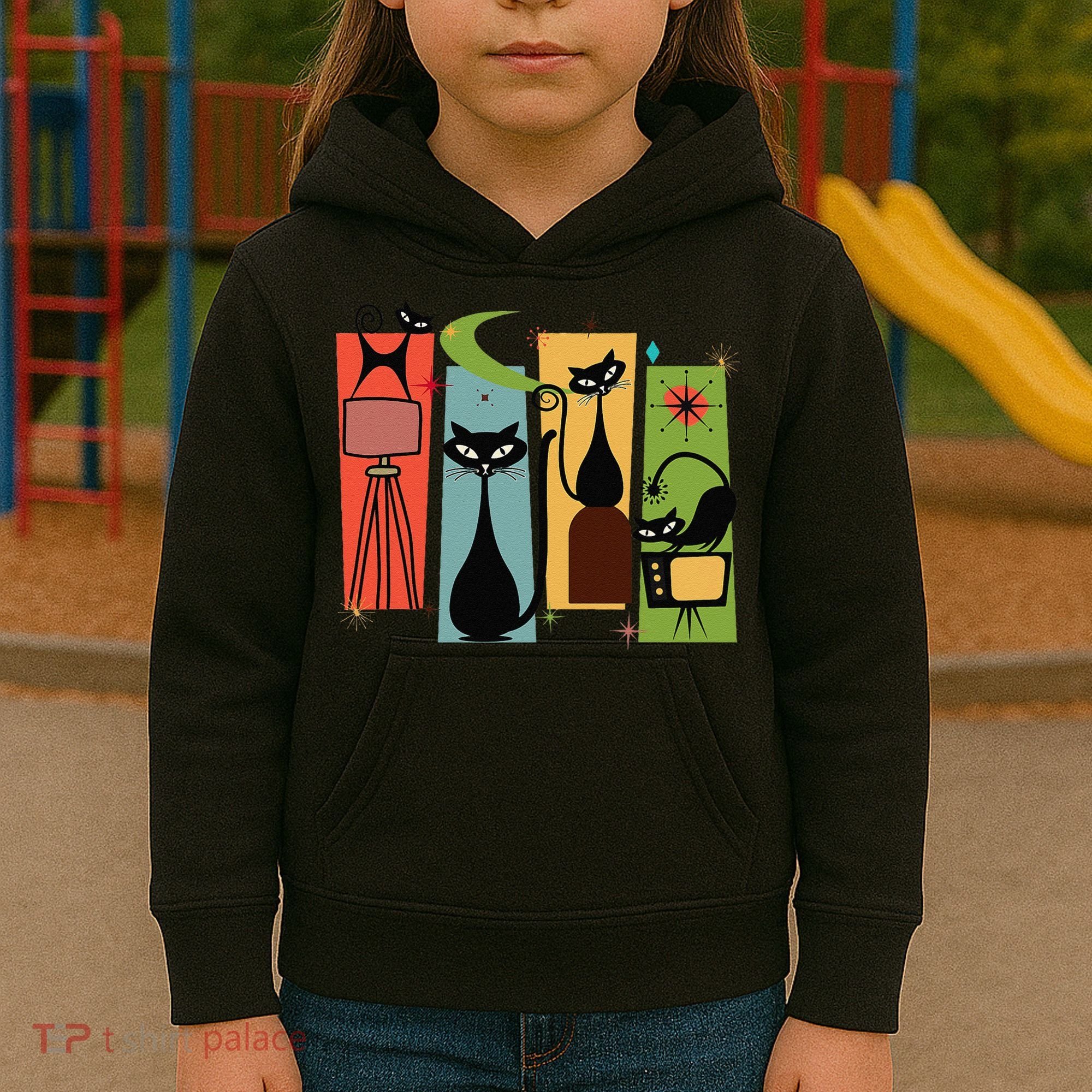 Mid Century Cat Retro Atomic Age Space Modern Midcentury 50s Kids Hoodie