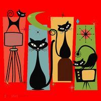 Mid Century Cat Retro Atomic Age Space Modern Midcentury 50s Santa Hat thumb 1