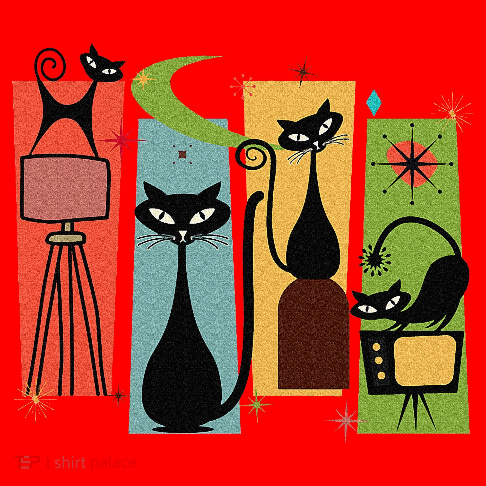 Mid Century Cat Retro Atomic Age Space Modern Midcentury 50s Santa Hat