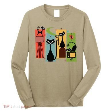 Mid Century Cat Retro Atomic Age Space Modern Midcentury 50s Long Sleeve Shirt