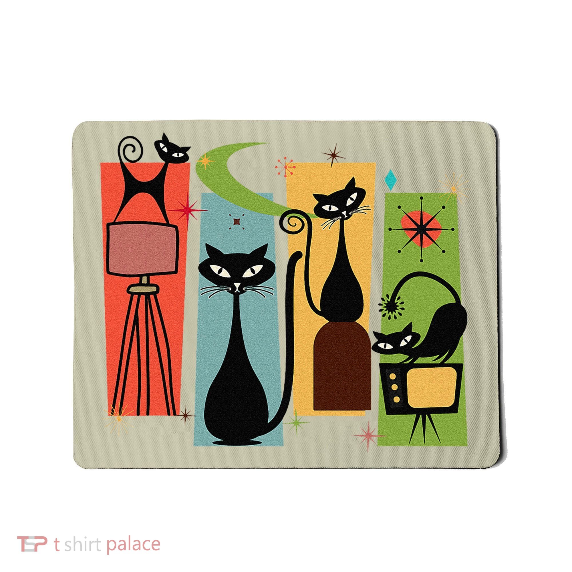 Mid Century Cat Retro Atomic Age Space Modern Midcentury 50s Mousepad