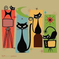 Mid Century Cat Retro Atomic Age Space Modern Midcentury 50s Mousepad thumb 1