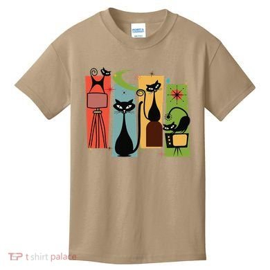 Mid Century Cat Retro Atomic Age Space Modern Midcentury 50s Kids T-Shirt