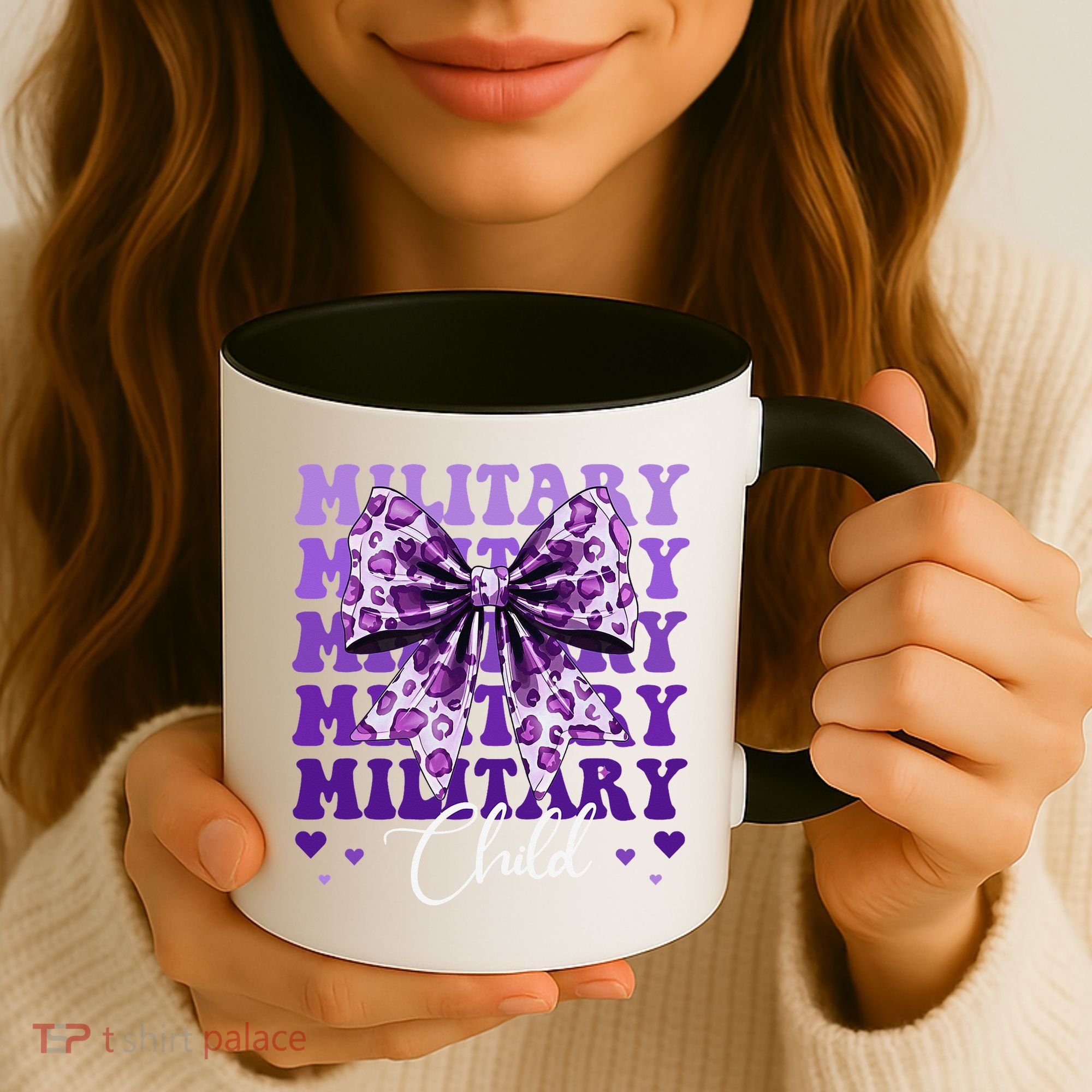 Military Child Coquette Bow Purple Up Camo Coffee Mug