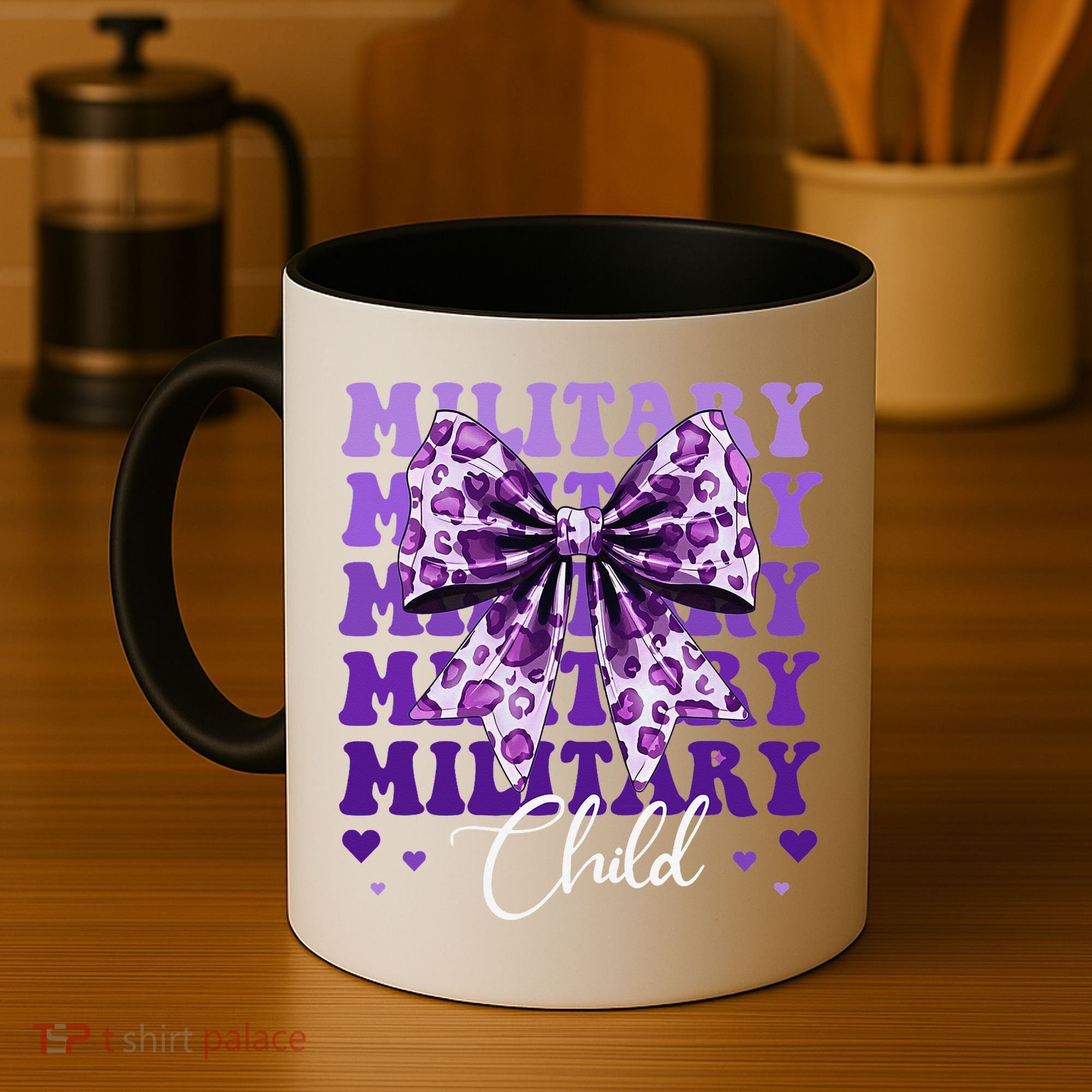 Military Child Coquette Bow Purple Up Camo Coffee Mug