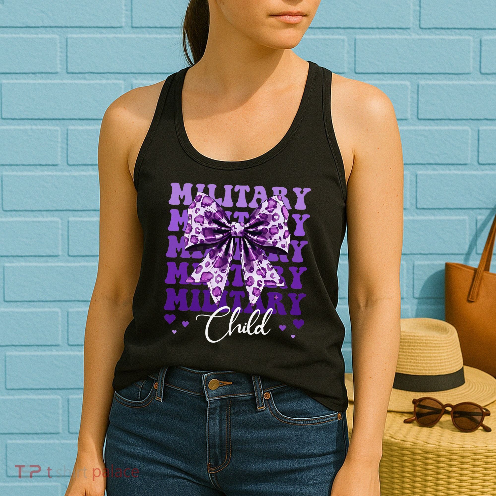 Military Child Coquette Bow Purple Up Camo Women's Tank Top