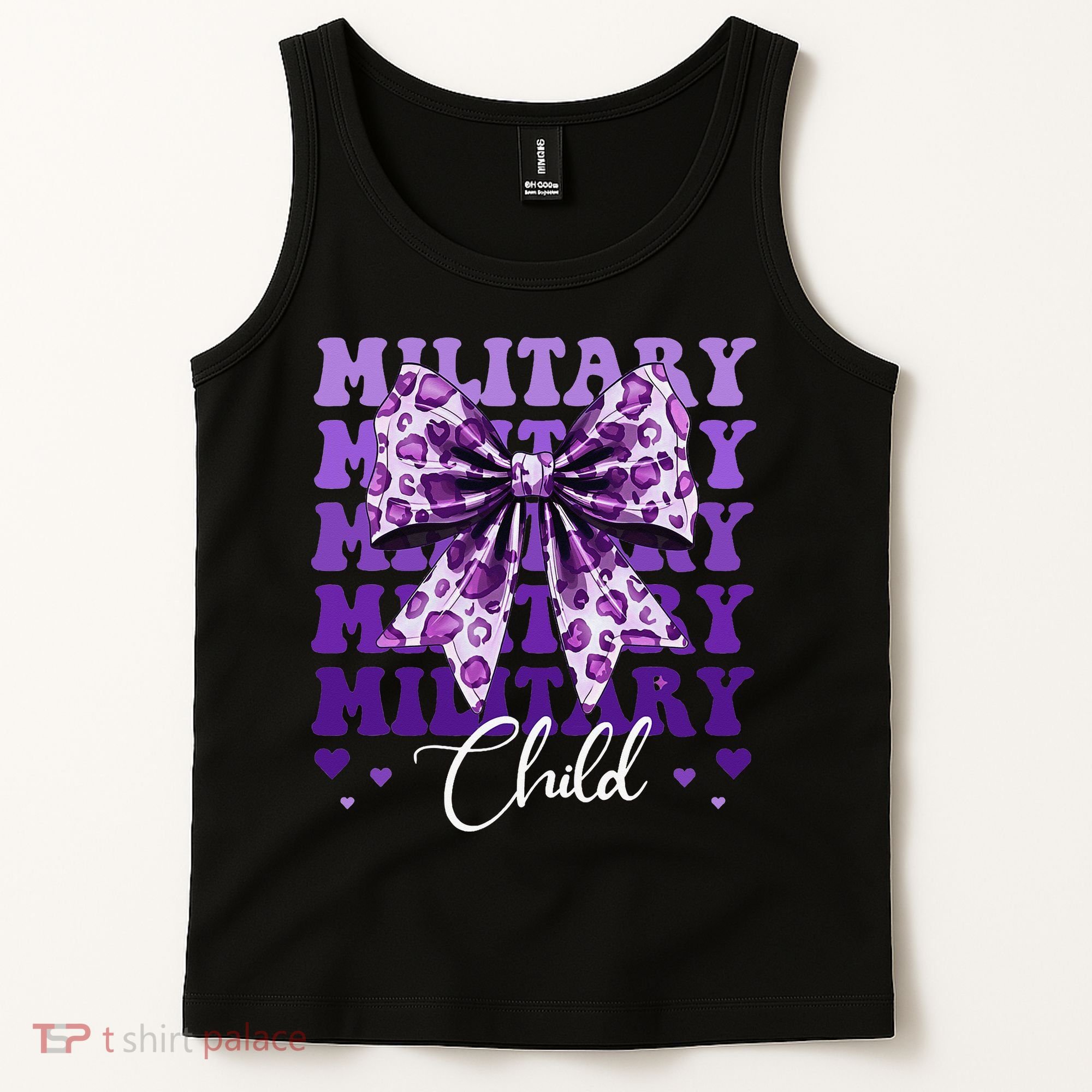 Military Child Coquette Bow Purple Up Camo Tank Top