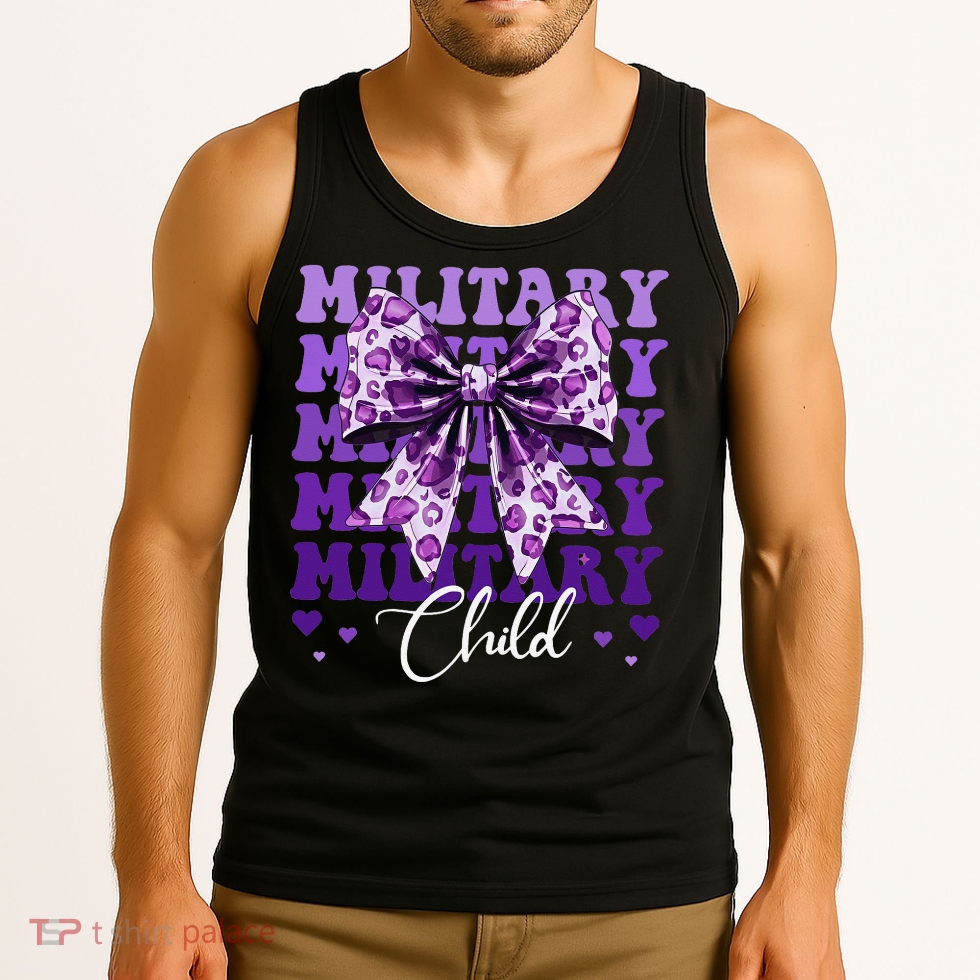 Military Child Coquette Bow Purple Up Camo Tank Top
