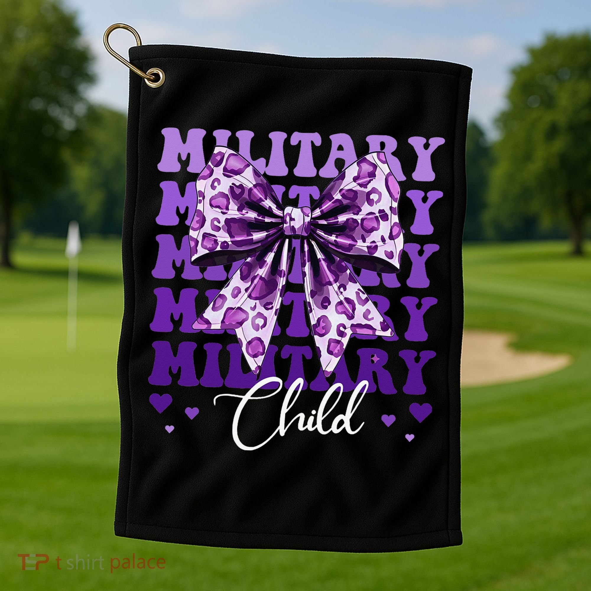 Military Child Coquette Bow Purple Up Camo Golf Towel