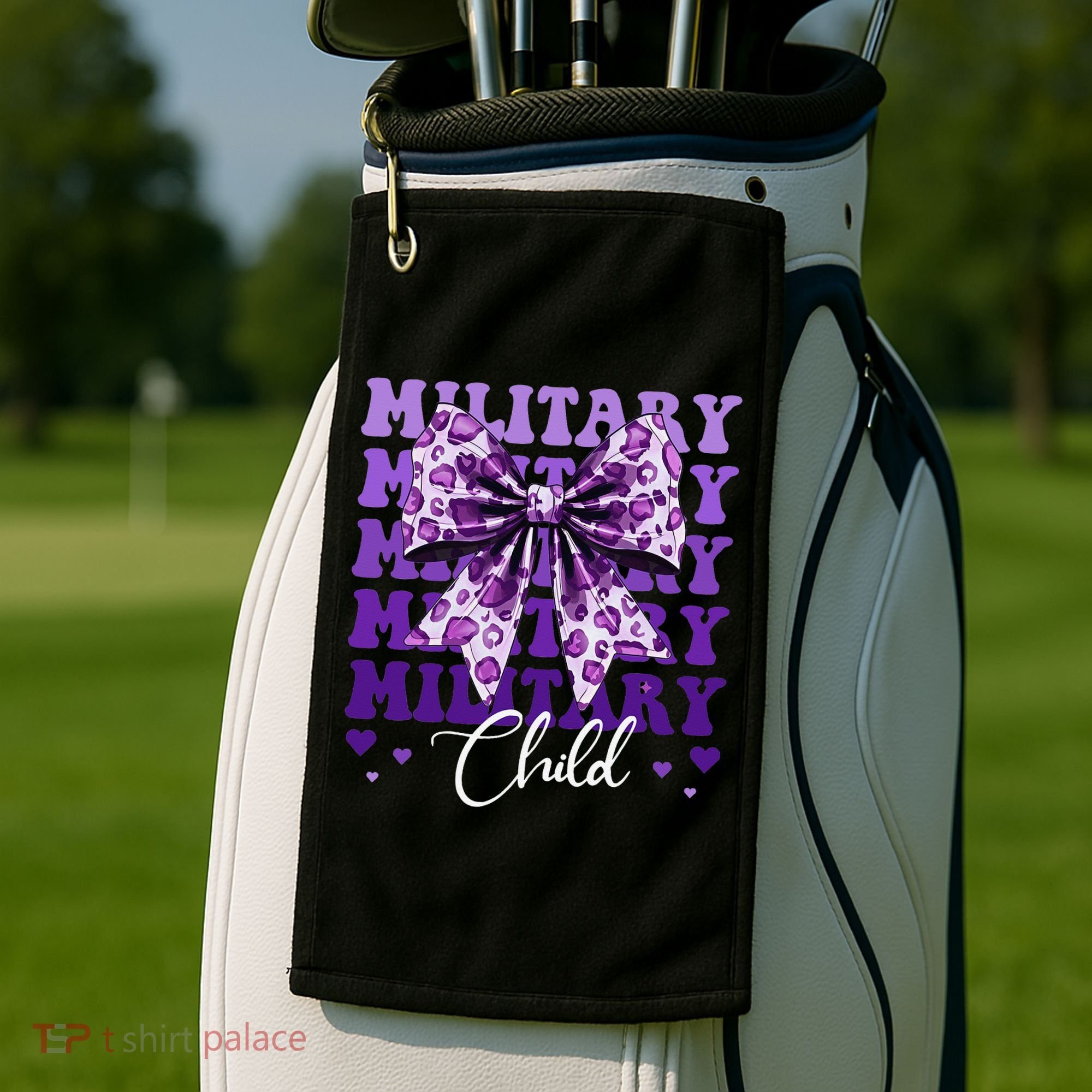 Military Child Coquette Bow Purple Up Camo Golf Towel