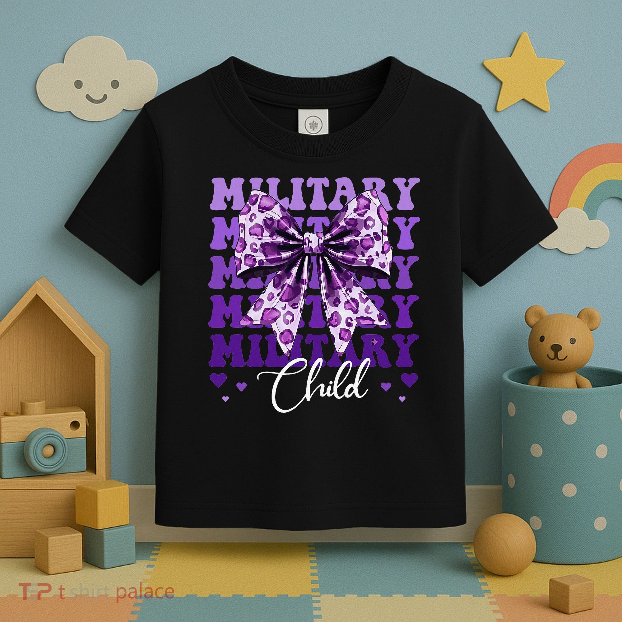 Military Child Coquette Bow Purple Up Camo Toddler T-Shirt
