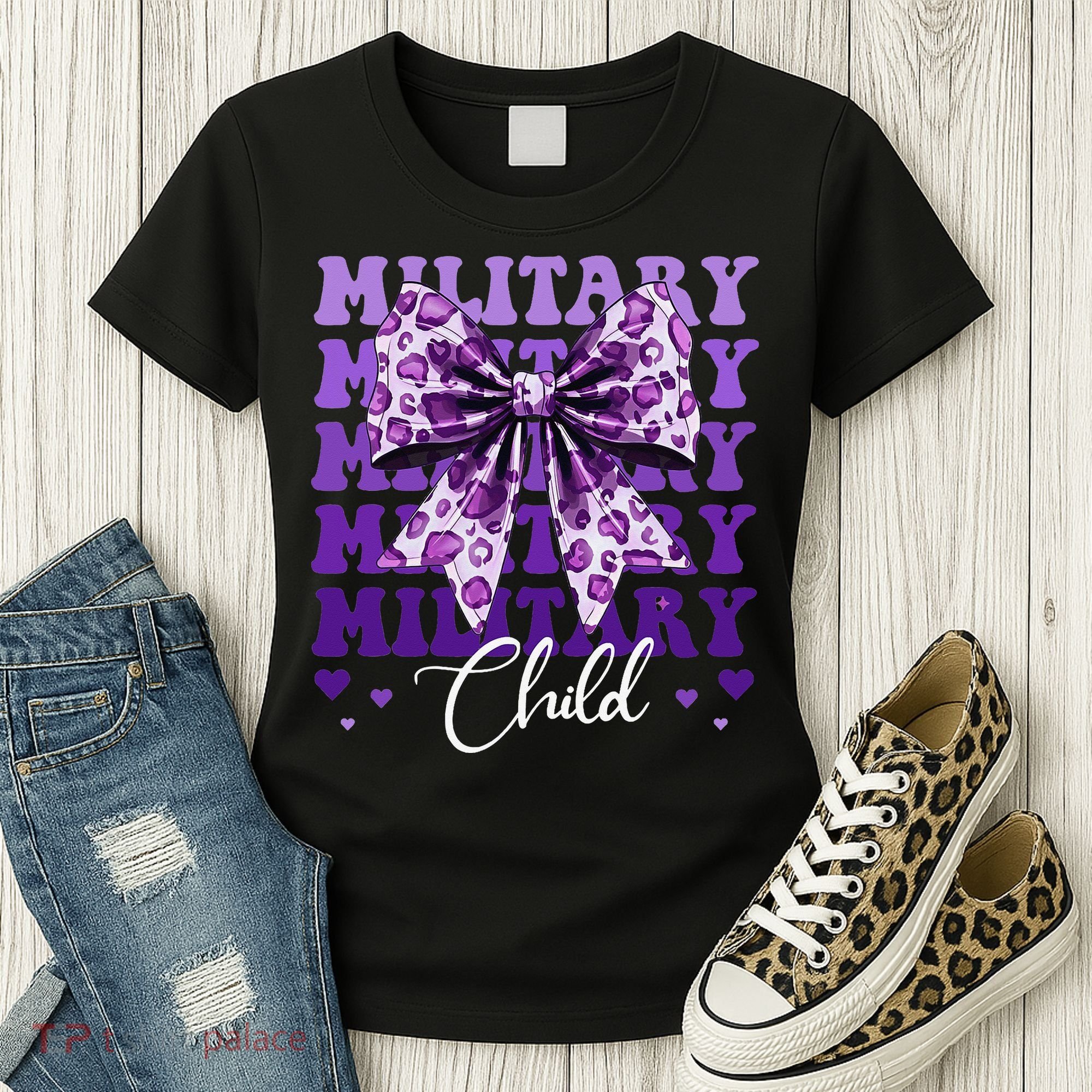 Military Child Coquette Bow Purple Up Camo Women's T-Shirt