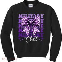Military Child Coquette Bow Purple Up Camo Kids Sweatshirt thumb 0