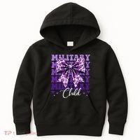 Military Child Coquette Bow Purple Up Camo Kids Hoodie thumb 0