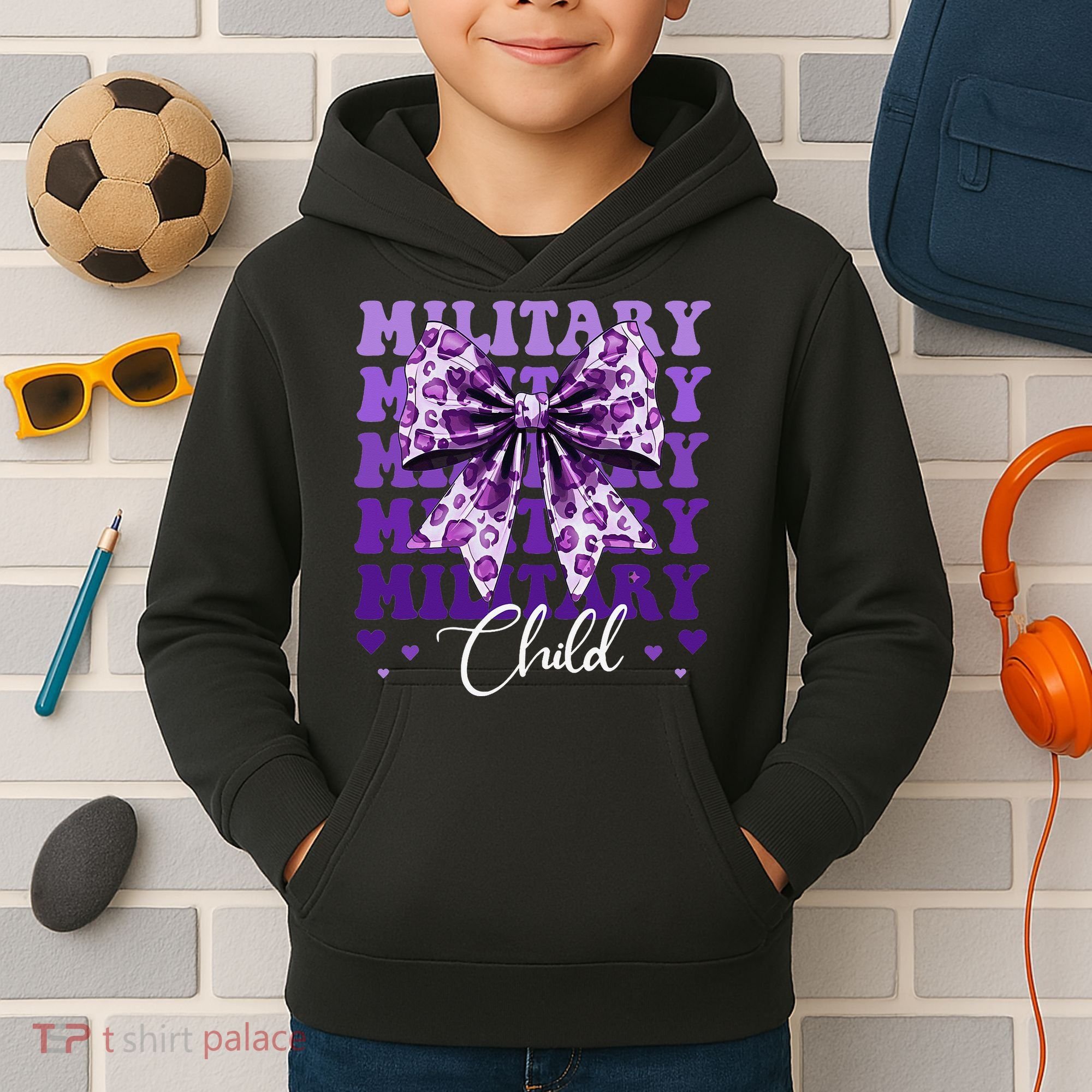 Military Child Coquette Bow Purple Up Camo Kids Hoodie