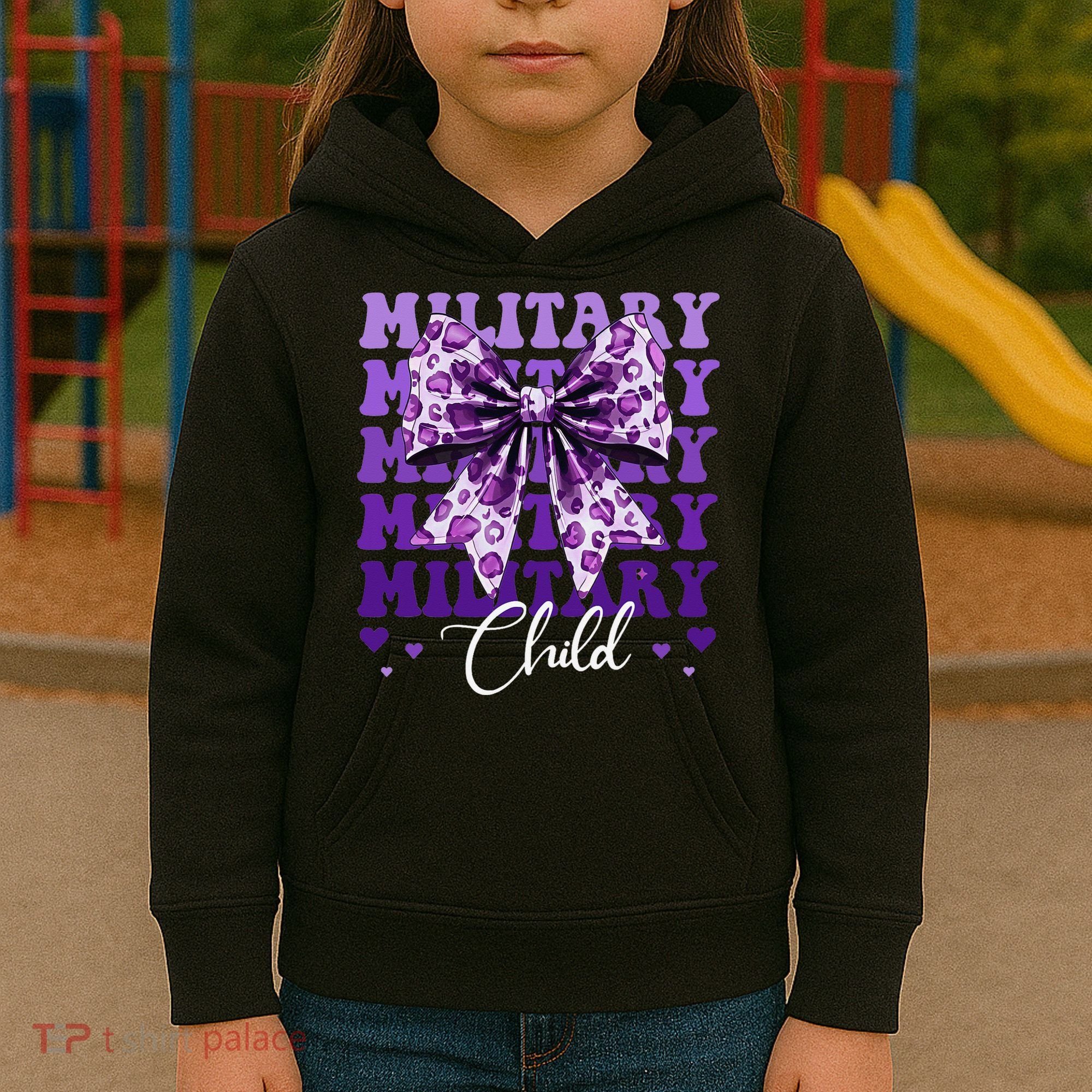 Military Child Coquette Bow Purple Up Camo Kids Hoodie