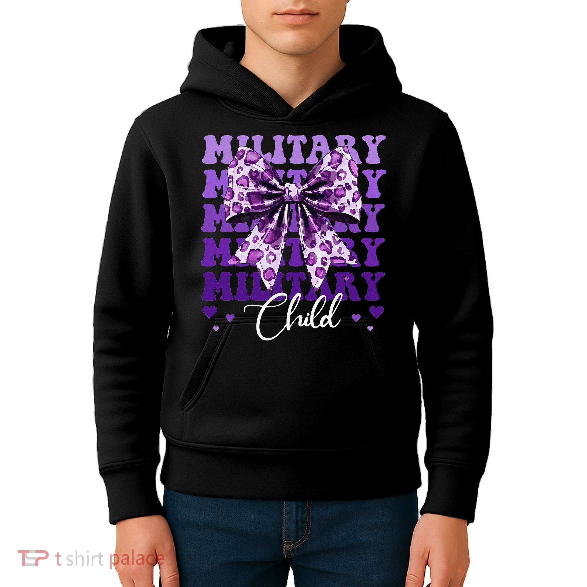 Military Child Coquette Bow Purple Up Camo Kids Hoodie