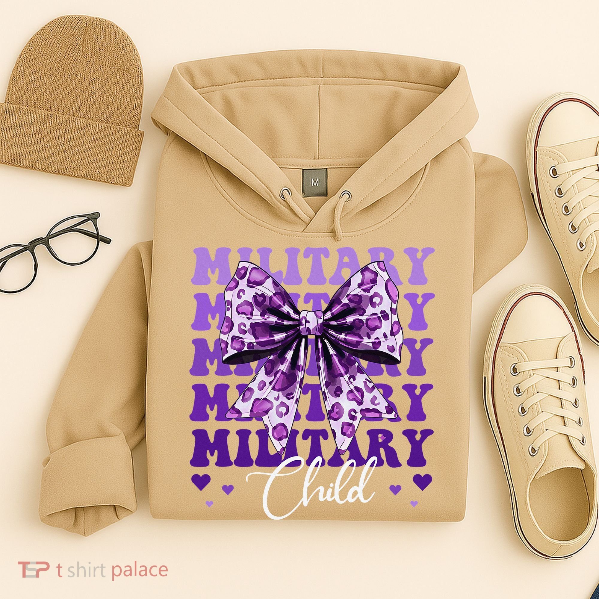 Military Child Coquette Bow Purple Up Camo Hoodie