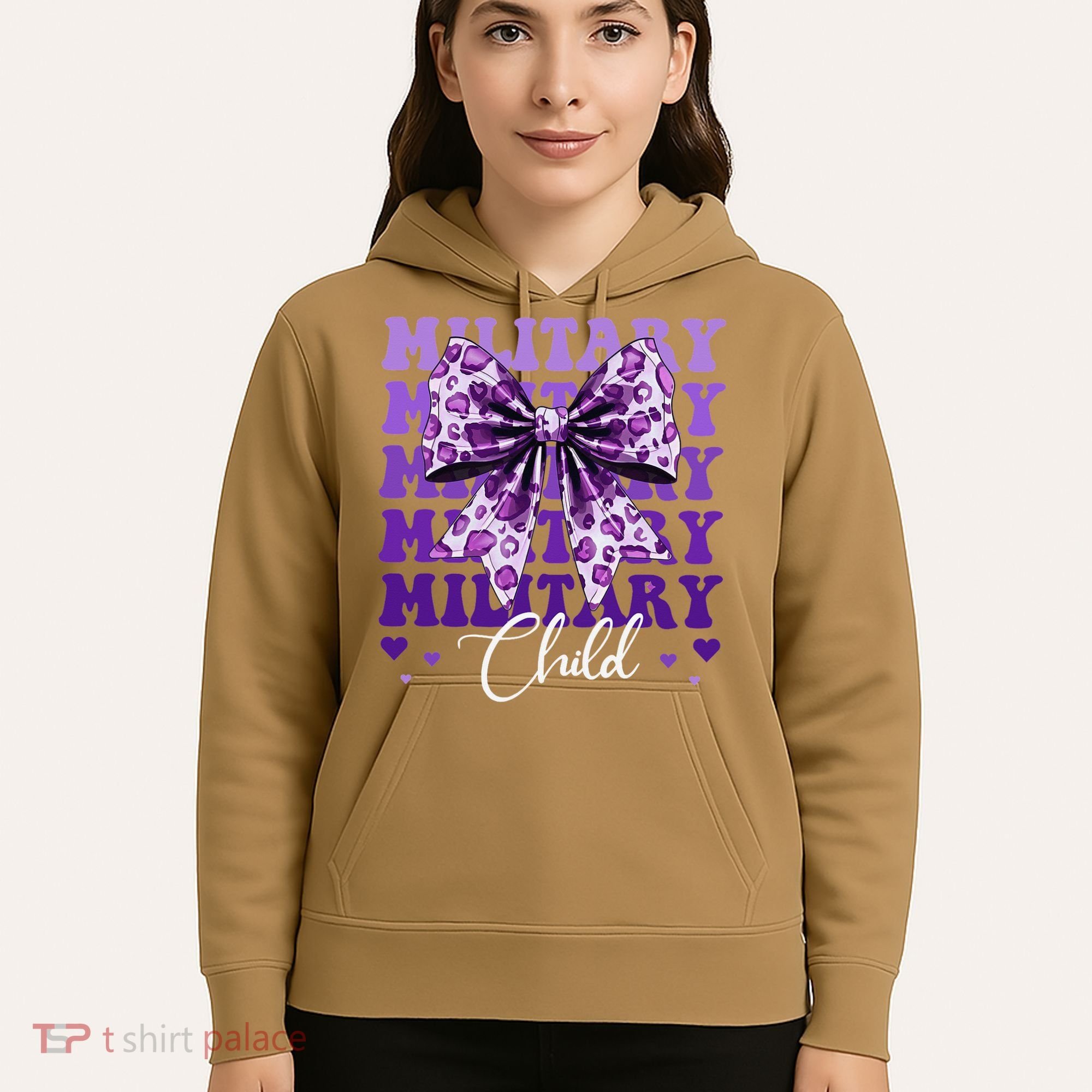 Military Child Coquette Bow Purple Up Camo Hoodie