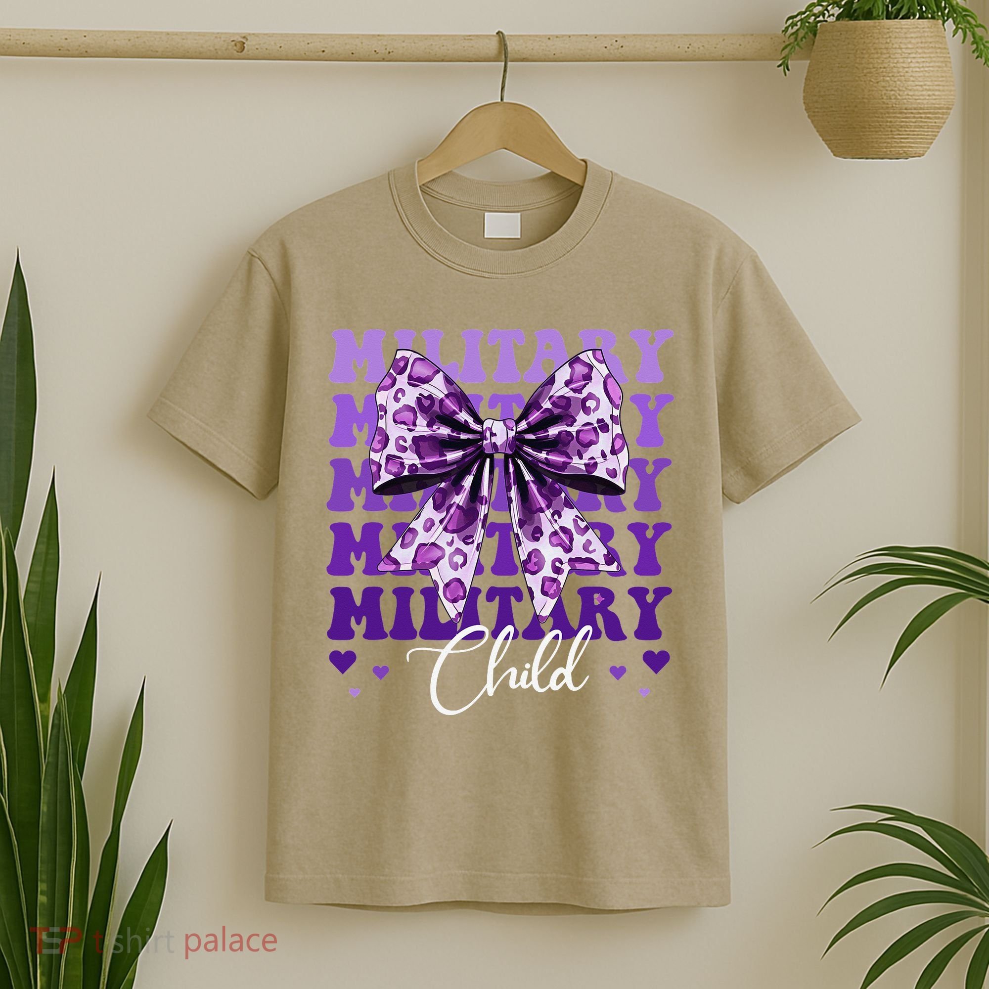 Military Child Coquette Bow Purple Up Camo T-Shirt