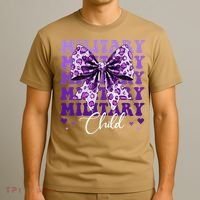 Military Child Coquette Bow Purple Up Camo T-Shirt thumb 3