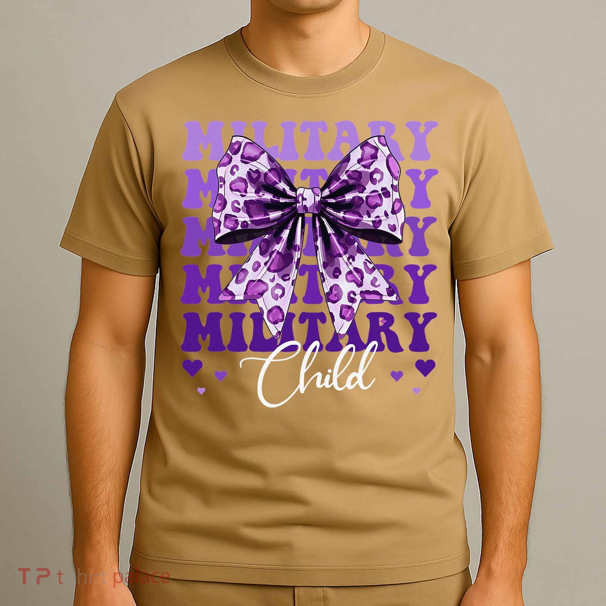Military Child Coquette Bow Purple Up Camo T-Shirt