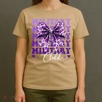 Military Child Coquette Bow Purple Up Camo T-Shirt thumb 4