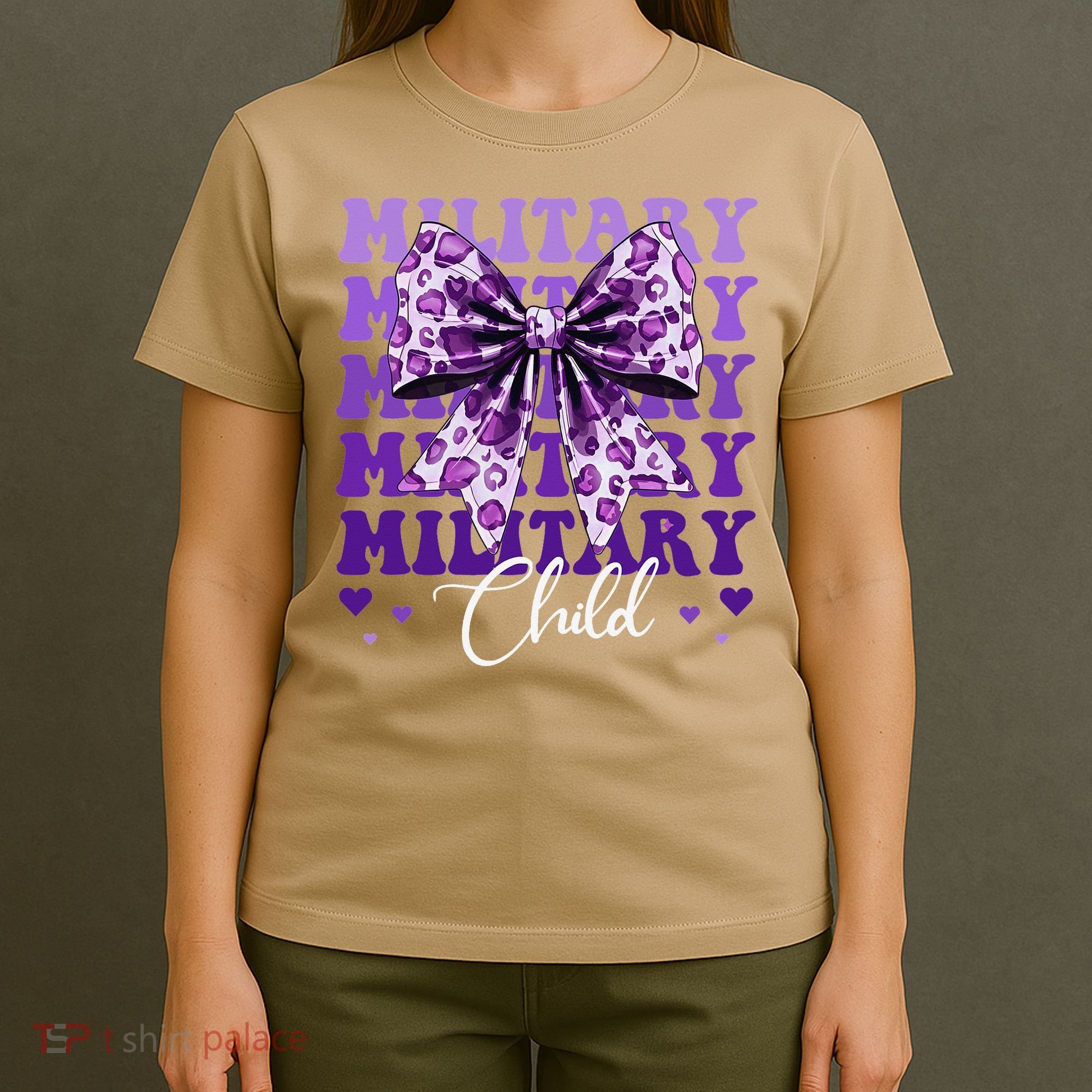 Military Child Coquette Bow Purple Up Camo T-Shirt