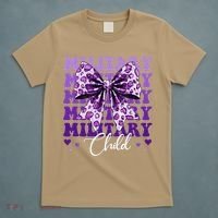 Military Child Coquette Bow Purple Up Camo T-Shirt thumb 5