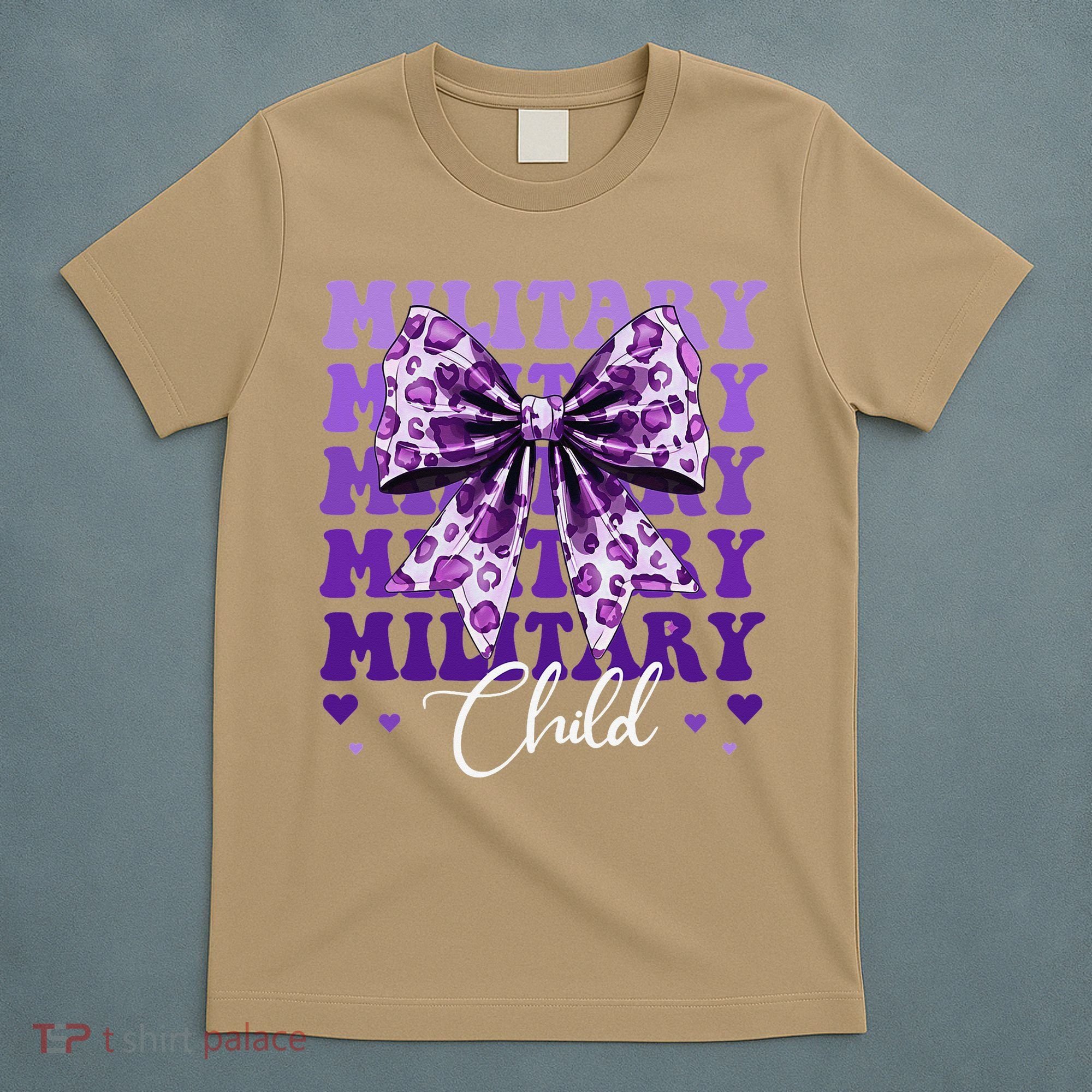 Military Child Coquette Bow Purple Up Camo T-Shirt