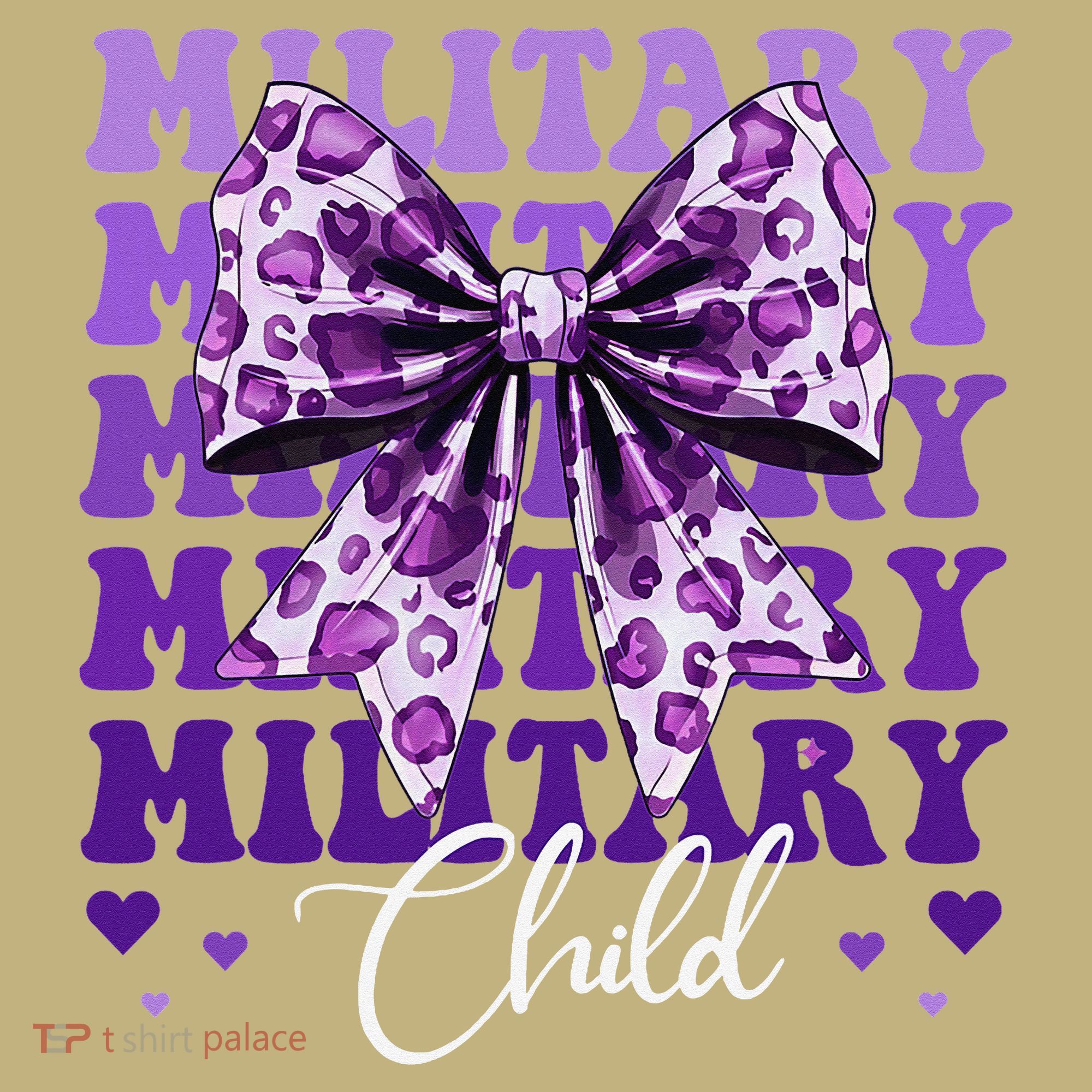 Military Child Coquette Bow Purple Up Camo T-Shirt