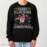 Merry Clucking Christmas Funny Chicken Lights Santa Hat Xmas Women's Sweatshirt thumb 0