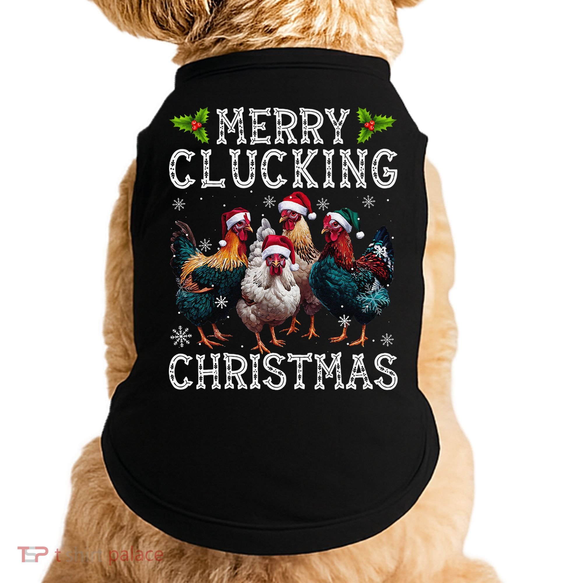 Merry Clucking Christmas Funny Chicken Lights Santa Hat Xmas Doggie Tank
