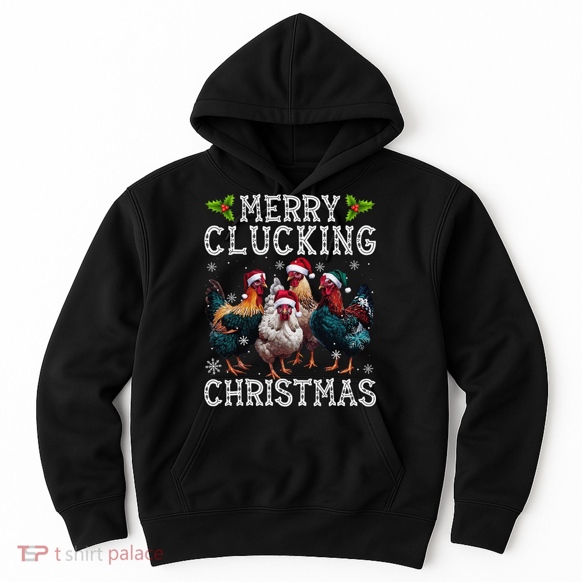 Merry Clucking Christmas Funny Chicken Lights Santa Hat Xmas Hoodie