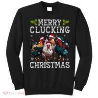 Merry Clucking Christmas Funny Chicken Lights Santa Hat Xmas Sweatshirt thumb 0