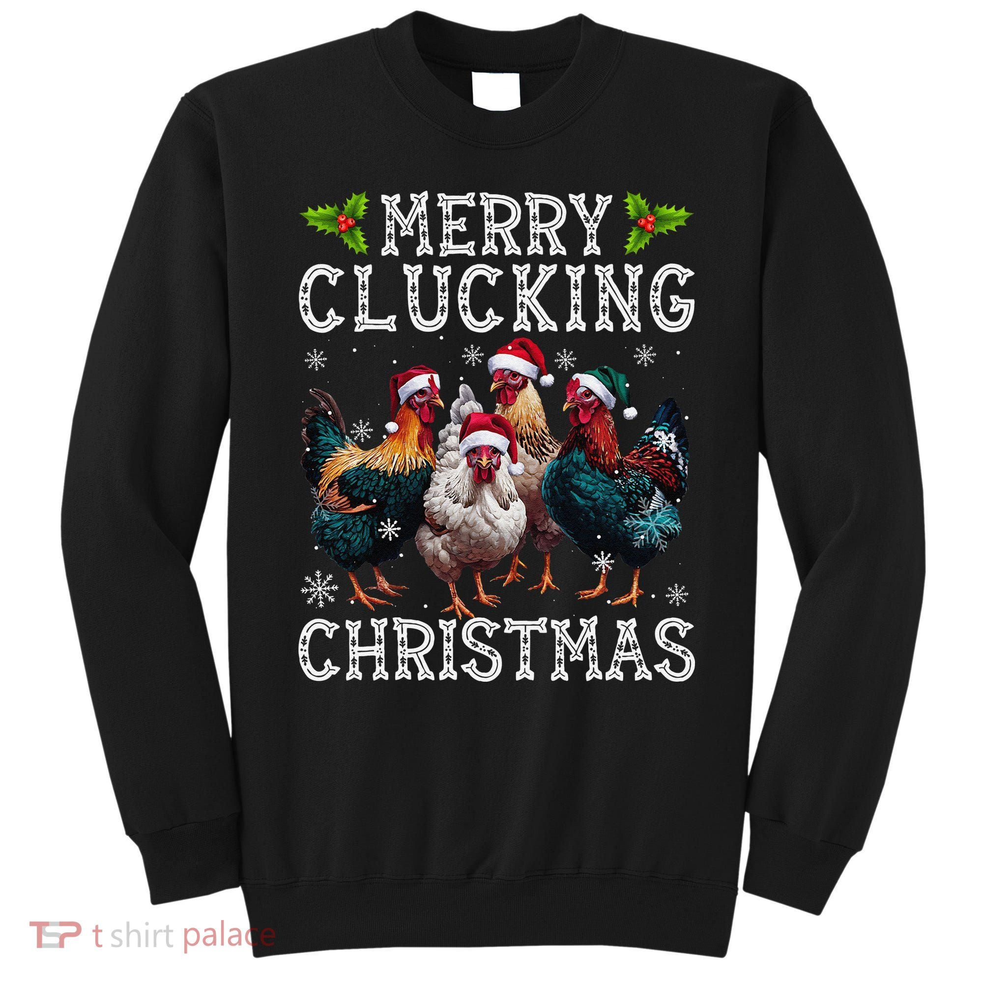 Merry Clucking Christmas Funny Chicken Lights Santa Hat Xmas Sweatshirt