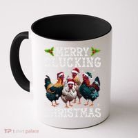Merry Clucking Christmas Funny Chicken Lights Santa Hat Xmas Coffee Mug thumb 0